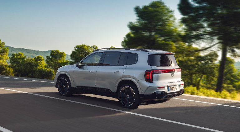 Mercedes GLB on road rear angle