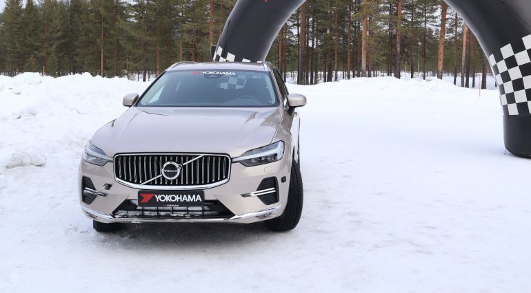 A parked Volvo XC60 in the snow