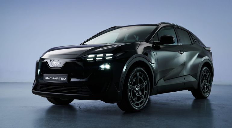Front view of the Subaru Uncharted SUV in dark black