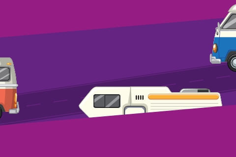 Mystery campervan components in vector art style