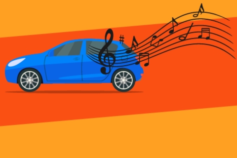 Car with music on orange background