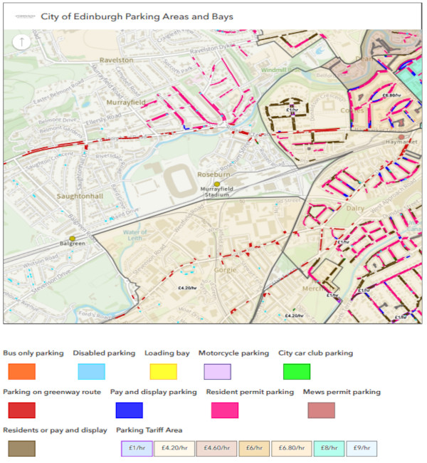 A map of places to park in Edinburgh provided by Edinburgh City Council