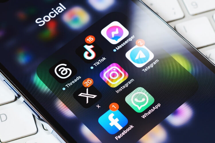 Social media icons on a smartphone
