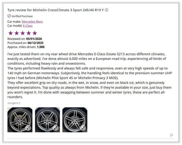 Customer review on Michelin CrossClimate 3 Sport tyre