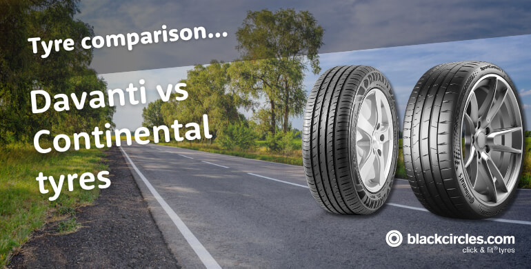 A Davanti tyre and a Continental SportContact 7 tyre on a tree-lined country road