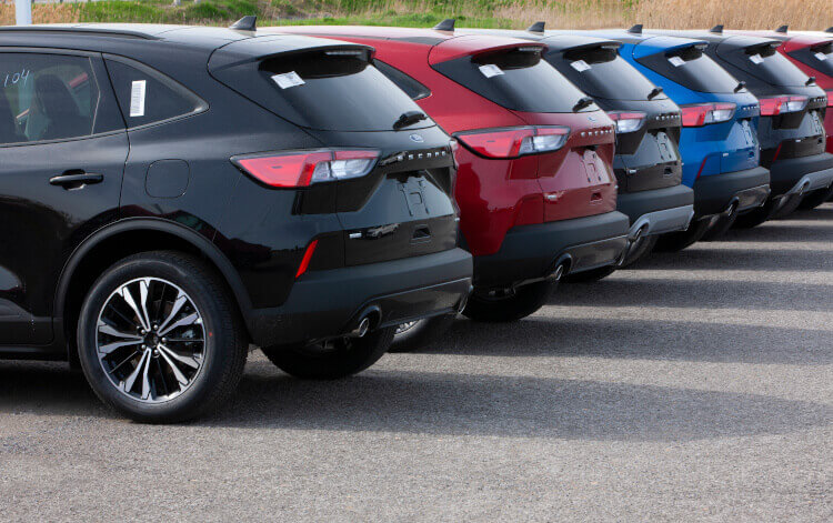 Parked Ford vehicles