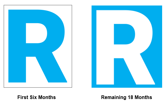 The new GDL R plates in Northern Ireland: a blue R on white and a white R on blue